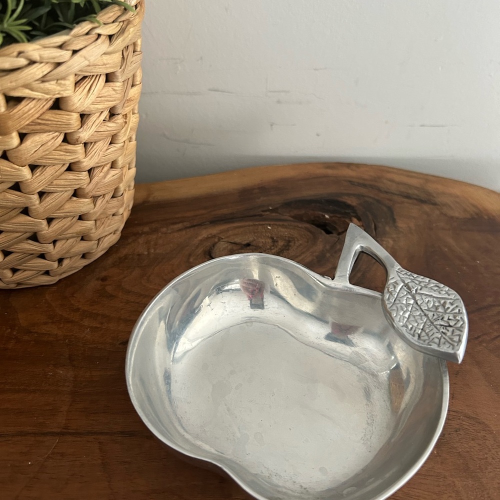 Pier One Apple Shaped Candy Trinket Dish Polished Aluminum 4.5 in x 5 in India